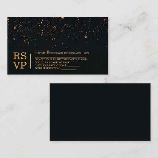 Elégant feu Sky Lantern Mariage Carte RSVP (Devant / Derrière)