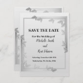 Élégant Feuille Argent Enregistrer La Carte Plat D (Devant / Derrière)