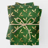 Élégant feuille d'or vert mistletoe motif festif (En situation)