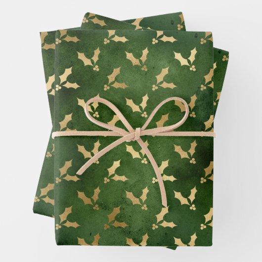 Élégant feuille d'or vert mistletoe motif festif (En situation)