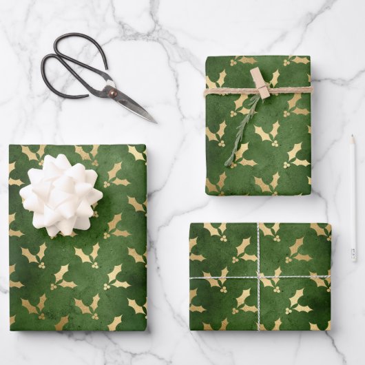 Élégant feuille d'or vert mistletoe motif festif (Recto)