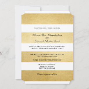 Élégant feuille or chic et faire-part de mariage b