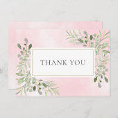 Elégant Feuille verdure Merci d'aquarelle rose (Devant / Derrière)