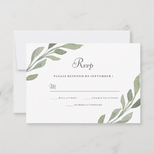 Elégant Feuilles de verdure Mariage RSVP Invitatio (Dos)