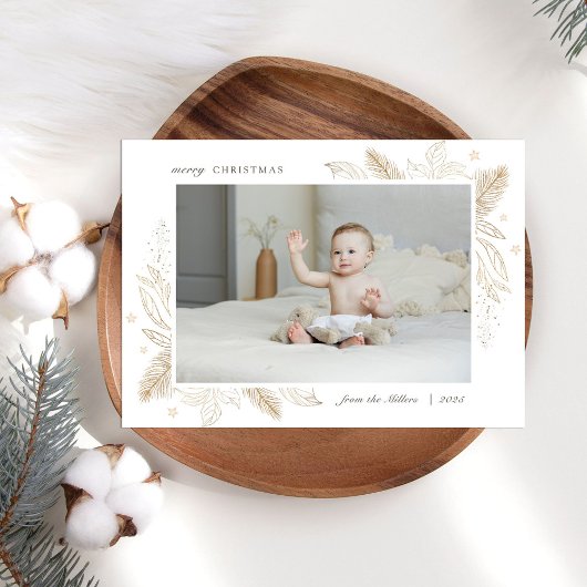 Elegant Feuilles d'or 2 photo Carte de famille de 