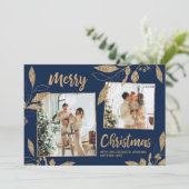 Elegant Feuilles d'or de la Marine 2 photo carte d (Debout devant)