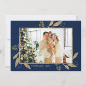 Elegant Feuilles d'or de la Marine 2 photo carte d (Dos)