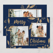 Elegant Feuilles d'or de la Marine 2 photo carte d (Devant / Derrière)