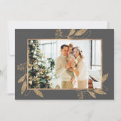 Elégant Feuilles Gold Grey 4 Photos Carte de Noël (Dos)