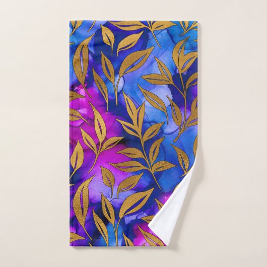 Elégant Feuilles or violet bleu Motif design (Serviette à main)