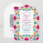 Elegant fiesta wedding white qr code arched kaart (Voorkant / Achterkant)