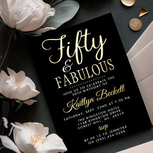 Elegant Fifty en Fabulous! 50ste Verjaardagsfeest Folie Uitnodiging