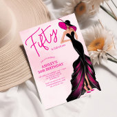 Elegant Fifty Fabulous Roze Jurk 50ste verjaardag Kaart