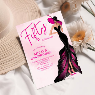 Elegant Fifty Fabulous Roze Jurk 50ste verjaardag Kaart