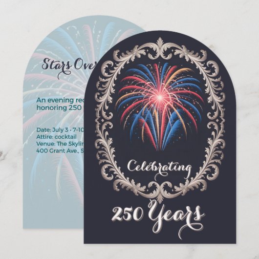 Elegant Fireworks 250 Years Celebration QR Code Kaart (Voorkant / Achterkant)