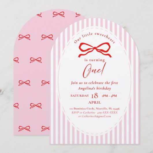 Elegant First Birthday Invitation. Kaart (Voorkant / Achterkant)