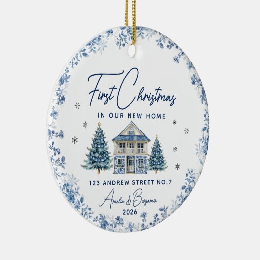 elegant first christmas new home blue ornament (Rechts)