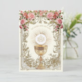 Elegant First Communion Pink Red Roses  Kaart (Staand voorkant)