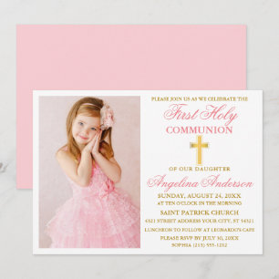 Elegant First Heilige Communauteit Foto Pink Gold Kaart