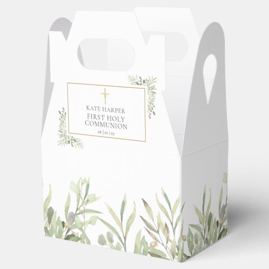 Elegant First Heilige Communie Greenery Bedankdoosjes (Geopend)