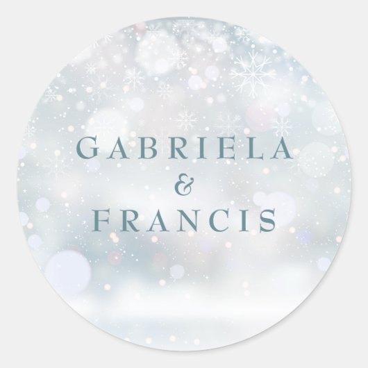 Elegant First Snowflakes Winter Wedding Ronde Sticker (Voorkant)