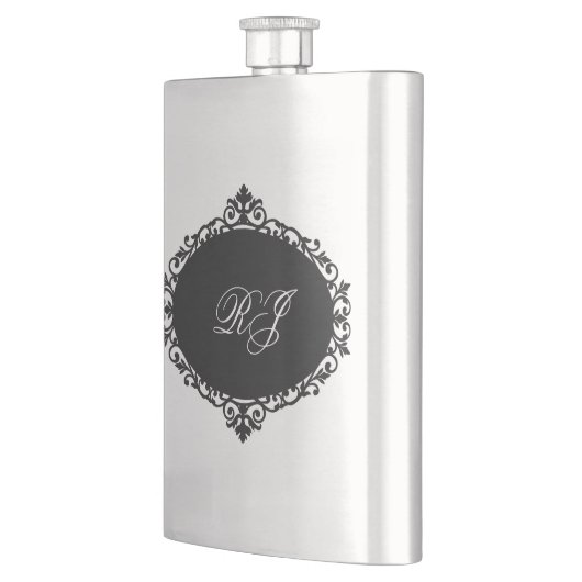 Élégant flacon noir argent monogramme (Gauche)