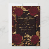 Elegant Flamenco Script Red Rose Save The Date (Voorkant)