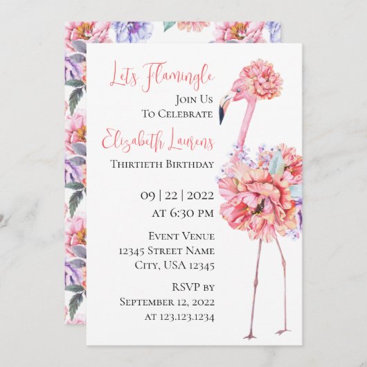 Elegant Flamingo Invitation (Devant / Derrière)
