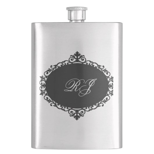 Elegant Flask Zwart Zilver Monogram Flacon (Voorkant)