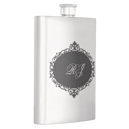 Elegant Flask Zwart Zilver Monogram Flacon (Rechts)