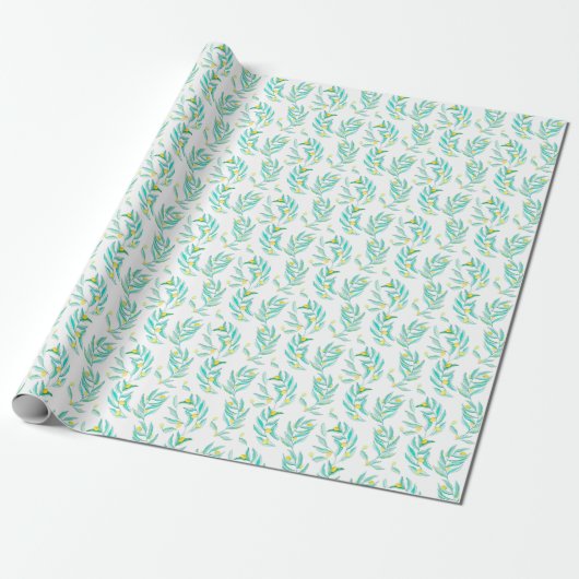 Elegant Flat Green Modern Botanical Lemon Cadeaupapier (Uitgerold)
