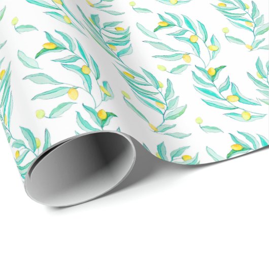 Elegant Flat Green Modern Botanical Lemon Cadeaupapier (Rol Hoek)