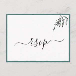Elegant Flat Modern Botanical Green RSVP Uitnodiging Briefkaart