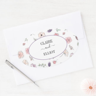 Elegant Flat Modern Botanical Green Wedding Ovale Sticker