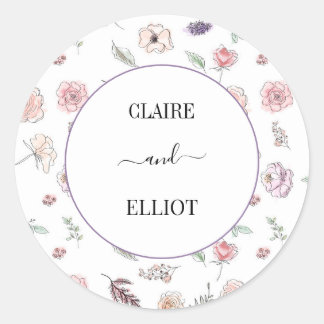 Elegant Flat Modern Botanical Green Wedding Ronde Sticker