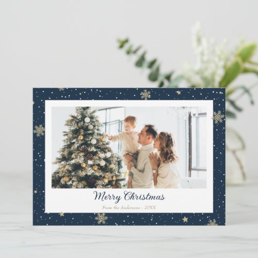 Élégant Fléau de neige bleu Photo Joyeuses Cartes (Debout devant)