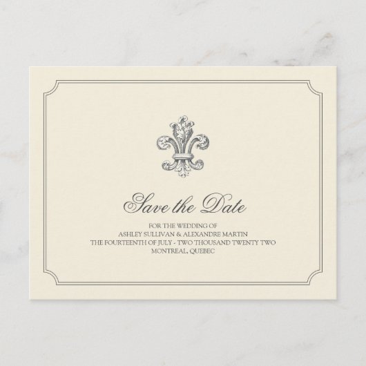 Elegant Fleur de Lis Bewaar de Datum Aankondigingskaart (Voorkant)