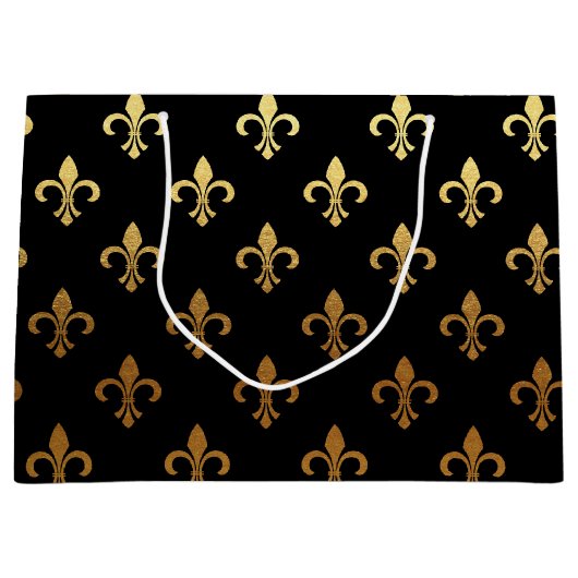 Elegant Fleur De Lis patroon zwarte gouden tas Groot Cadeauzakje (Voorkant)