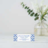 Elegant Fleur de Lys Executive Blue en White Mini Visitekaartje (Staand voorkant)