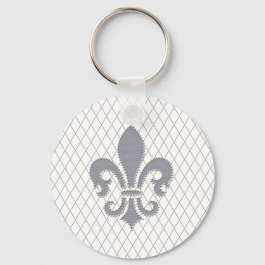 Elegant Fleur de Lys in Grey and White Sleutelhanger (Voorkant)