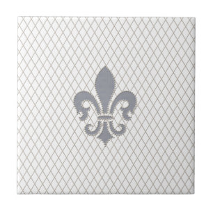Elegant Fleur de Lys in Grey and White Tegeltje