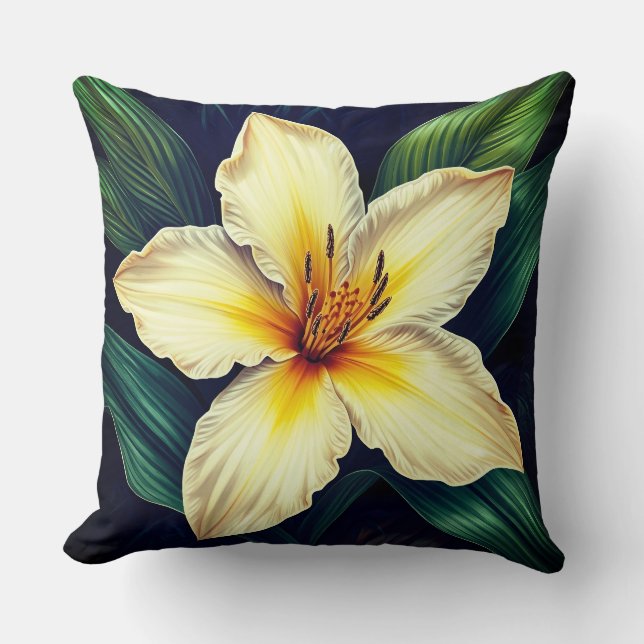 Élégant Fleur de Lys Tropical - Coussin de Jet (Recto)