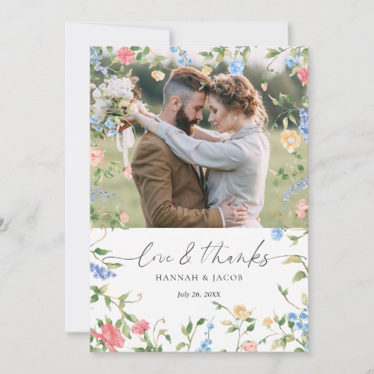 Élégant Fleur sauvage Amour et Merci Mariage (Devant)