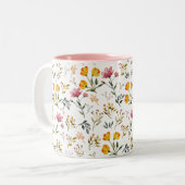 Elégant Fleur sauvage Aquarelle Pink Coffee Mug (Devant gauche)