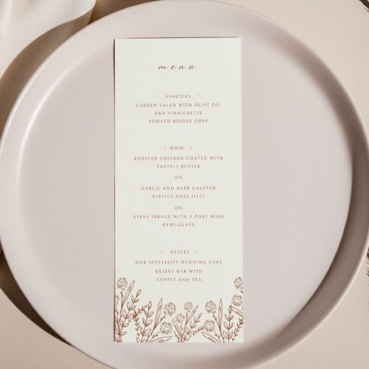 Elégant Fleur sauvage beige Mariage du Dîner Menu
