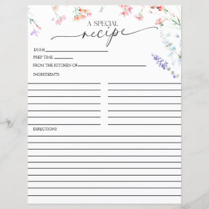 Elegant Fleur sauvage Boho Cartes recettes