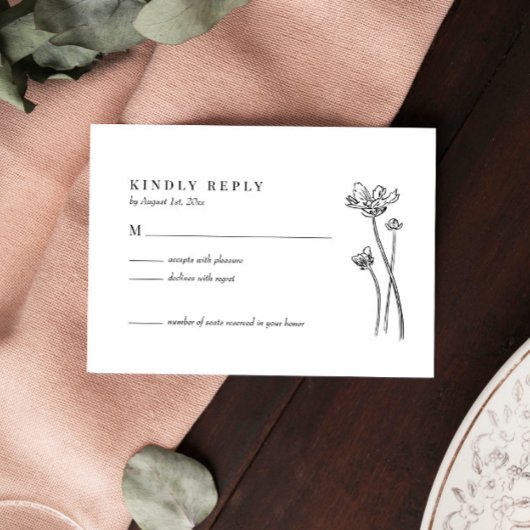 Elégant Fleur sauvage Boho Wedding Carte RSVP