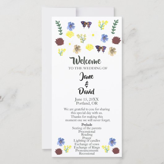 Élégant Fleur sauvage Boho White Wedding Programme (Devant)