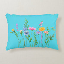 Élégant Fleur sauvage  Coussin - Bleu