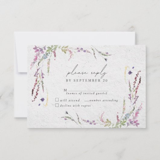 Élégant Fleur sauvage moderne Simple mariage RSVP (Dos)